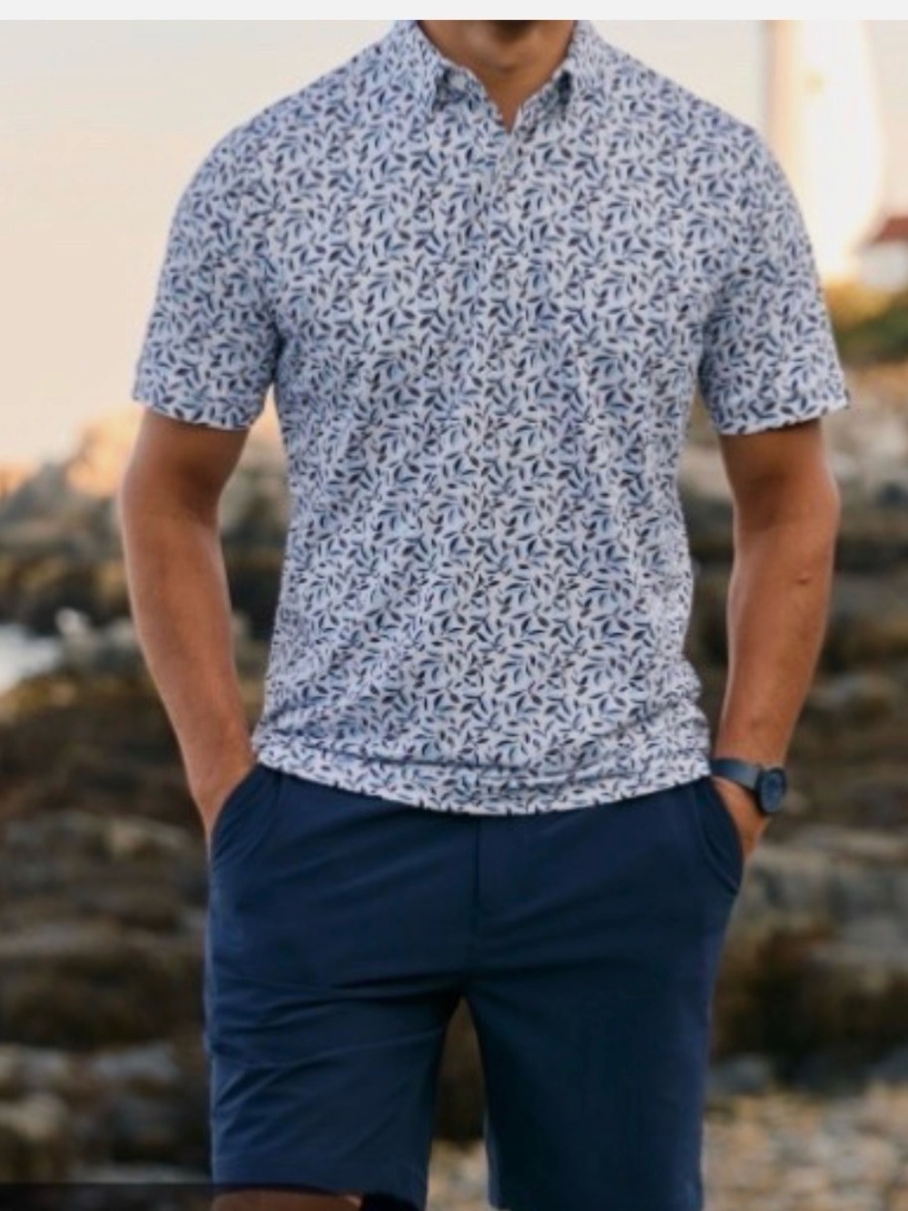 mizzen main short sleeve polo blue white foliage print size xl